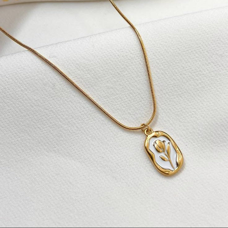 White Octagon Gold Pendant Necklace