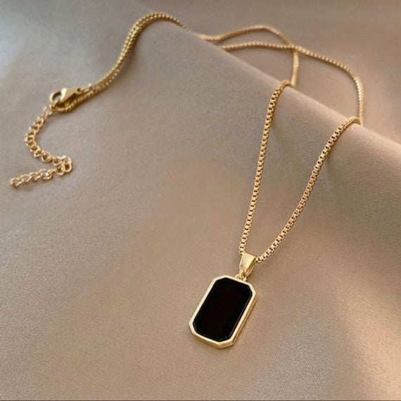 Black Octagon Gold Pendant Necklace